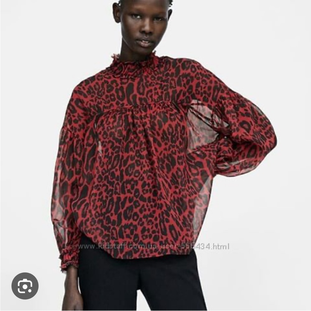 Zara Red and Black Printed Blouse